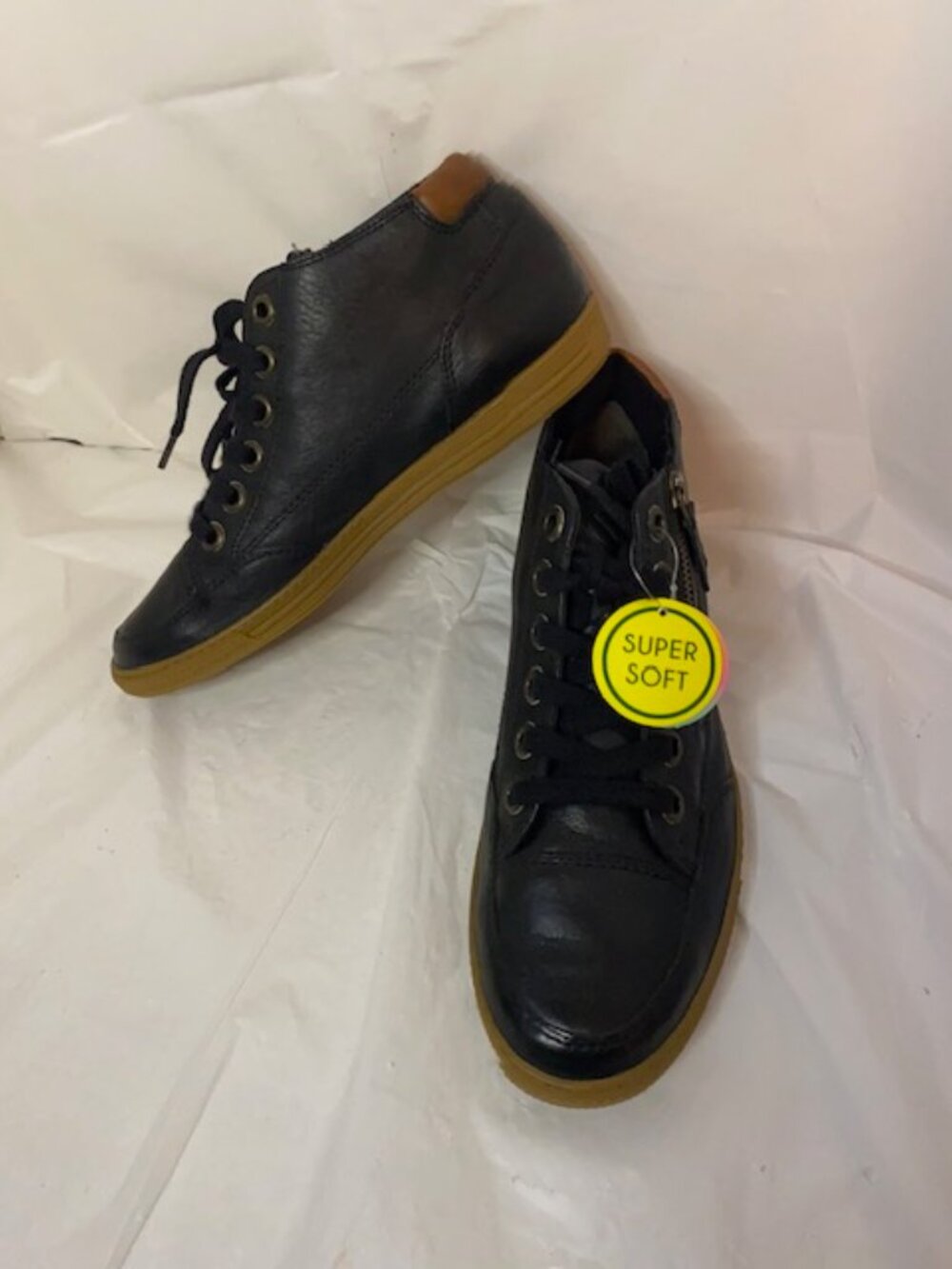 Paul Green "Super Soft" Black Leather High-Top Side-Zip Sneakers, Women's Size 8